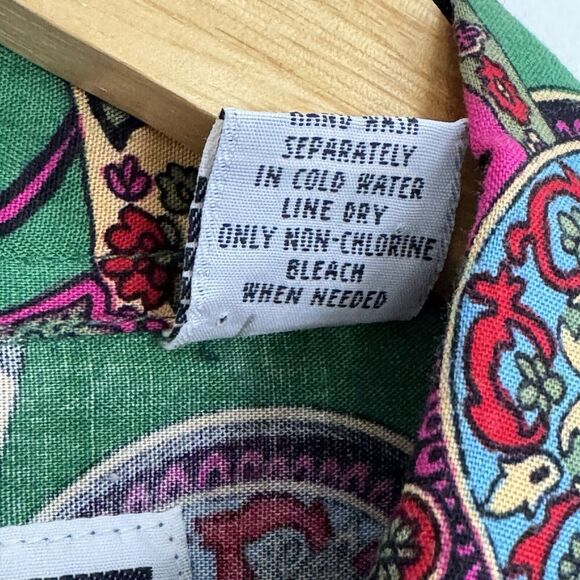 Vintage Paisley Button Down Shirt Women S Kelly Green Artsy Colorful Old Money - Picture 9 of 13